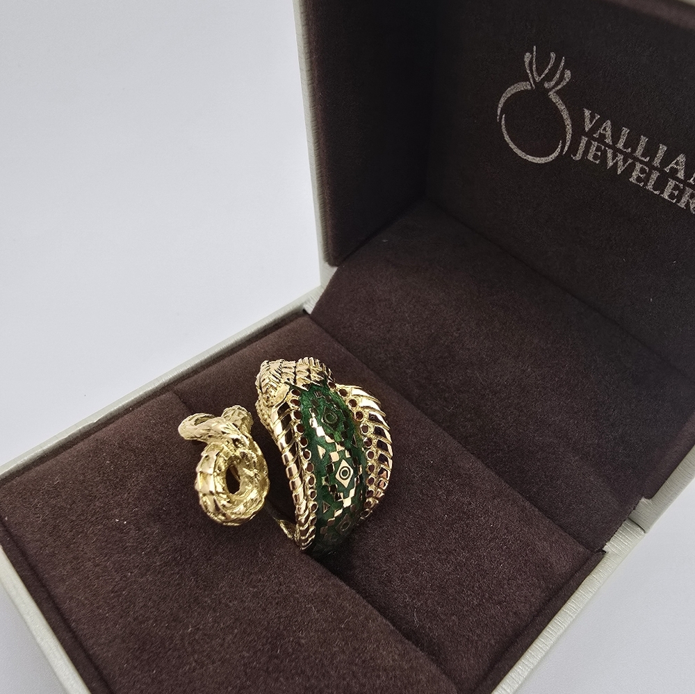 Vintage Alexis Bittar 18K Yellow Gold Polychromed Enamel & Ruby Cobra Ring - Picture 5 of 15